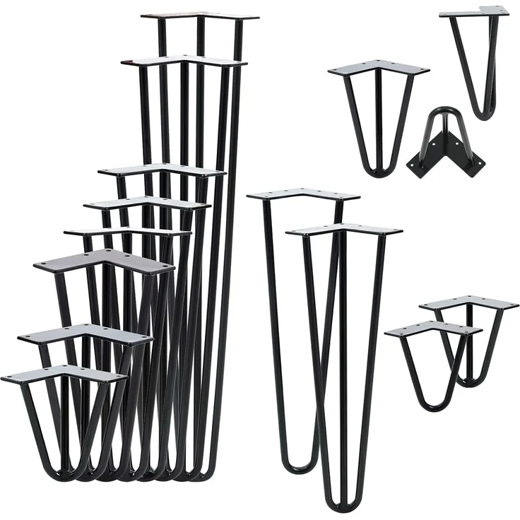 VENDOMNIA Tischbein Hairpin 4er Set, Metall, aus Stahl, 2 oder 3 Streben, Größenwahl, Haarnadel Möbelfüße,Hairpin Legs Tischgestell,Couchtisch, Schreibtisch
