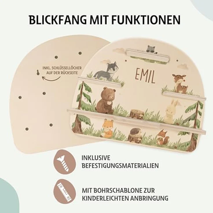 Kidsmood - Tonie Regal fürs Kinderzimmer– Liebevoll gestaltetes Wandregal mit abgerundeten Ecken & Kanten für Toniebox 2 mit Namen & Metallplättchen | Personalisierte Geschenke für Kinder – Bild 4