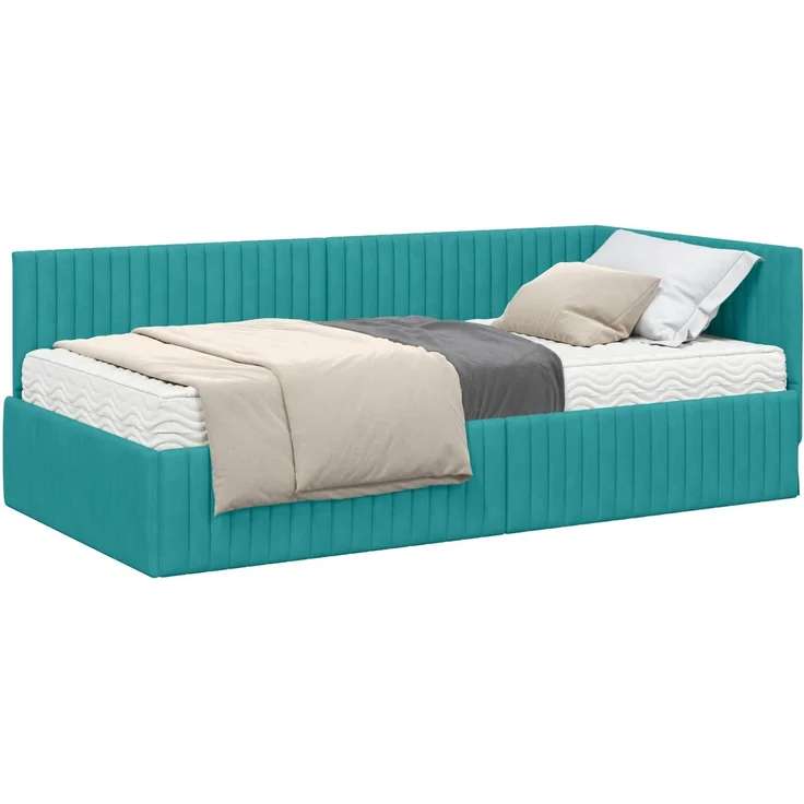 vidaXL Eckbettgestell mit Matratze mit Kopfteil 2 pcs Türkis Samt 3393826 – Bild 2