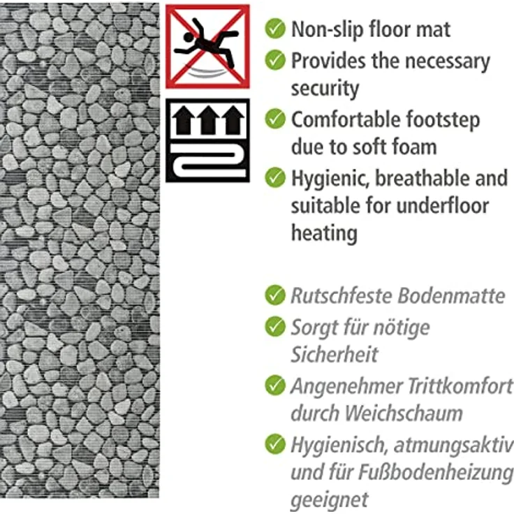 WENKO Badematte Sassi, 65 x 200 cm, rutschfest, pflegeleicht, Stein-Look, für Bad, Küche und Außenbereich – Bild 5