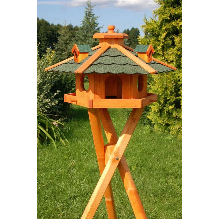 XXL Luxus Vogelhaus mit/ohne Solar/Ständer 135 cm hoch Holz Futterhaus 2026: Grün + Solar + Ständer – Bild 4