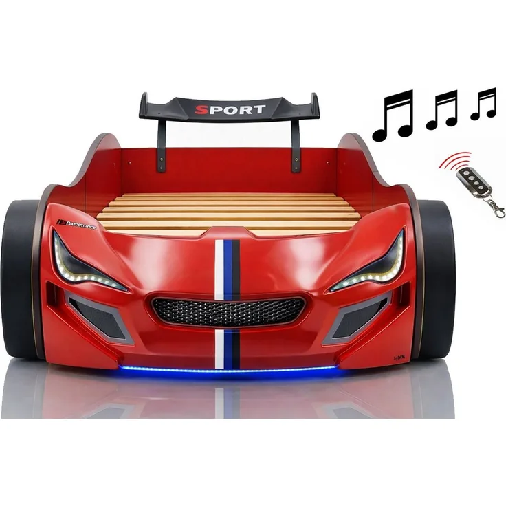 Aileenstore Autobett TURBO GTE (ohne Zubehör), Kinderbett 90x200, Lattenrost,LED,Unterbodenlicht,Sound,Fernbedienung