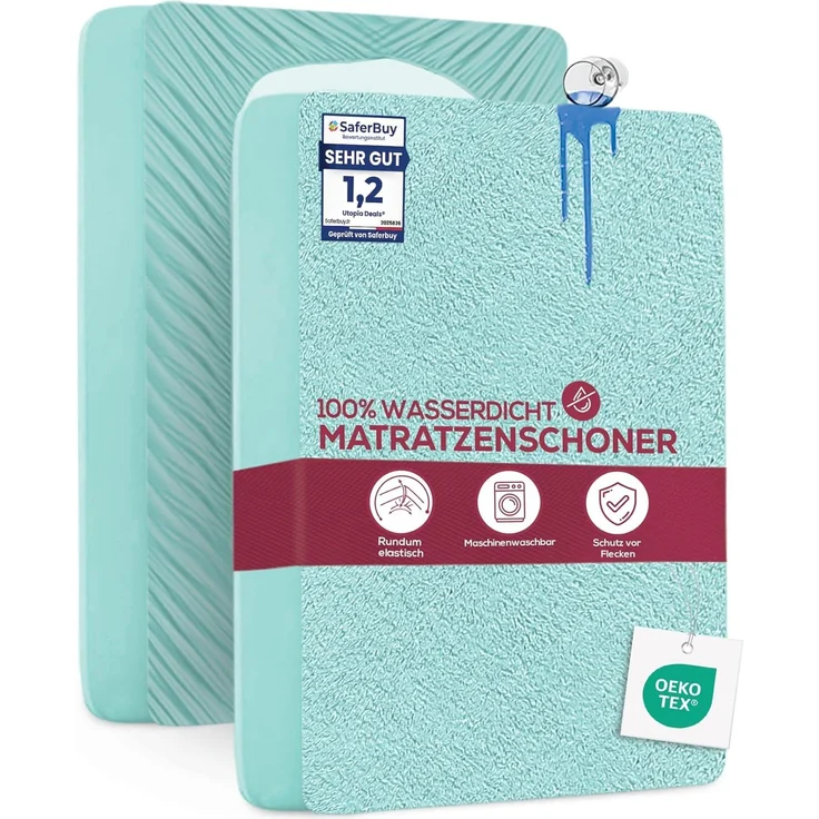Utopia Bedding Matratzenschoner 160 x 200 x 30 cm Wasserdicht, Oeko-TEX Zertifiziert Matratzenauflage Atmungsaktive, Matratzenschutz, Rundum Elastisch Spa Blau – Bild 1