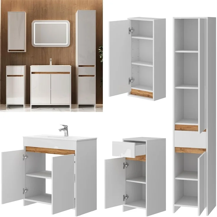 Badmöbel-Set Lemgo Weiß Hochglanz 5-teilig Vicco – Bild 2