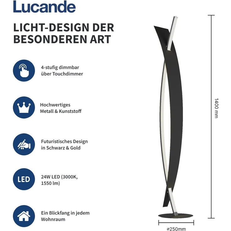 Lucande Stehlampe Marija, Enthalten, LED 24 W gesamt, warmweiß – Bild 2