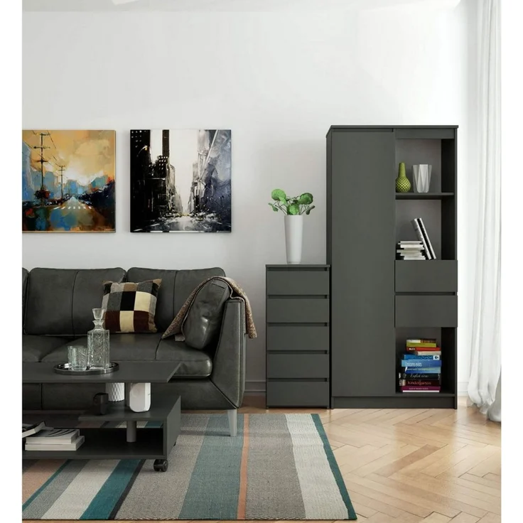 Home Collective Kommode 40 cm breit Holz Highboard Sideboard für Flur Schlafzimmer Wohnzimmer (Mehrzweckschrank Schrank schmal Kommode Schlafzimmer mit Schubladen), Kinderzimmer Organizer, 92 cm hoch mit 5 Schubladen graphit – Bild 3