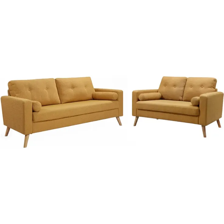 Vente-unique 'TATUM' 1x 2-Sitzer Sofa und 1x 3-Sitzer Sofa, Bouclé Stoff gelb, 130 / 182 x 81 x 83 cm
