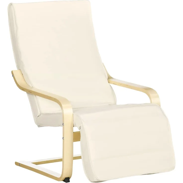 HOMCOM Relaxsessel mit Verstellbarem Fußteil, mit Leinenoptik (Esszimmerstuhl, 1-St, Schwingstuhl), für Wohnzimmer, Birkenholz, Cremeweiß 66,5 x 94 x 100cm
