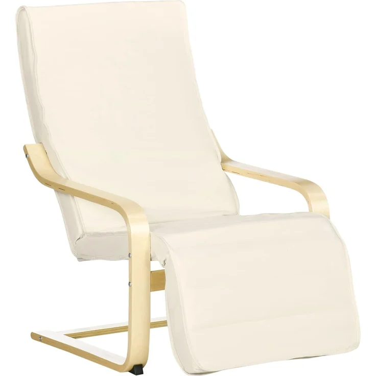 HOMCOM Relaxsessel mit Verstellbarem Fußteil, mit Leinenoptik (Esszimmerstuhl, 1-St, Schwingstuhl), für Wohnzimmer, Birkenholz, Cremeweiß 66,5 x 94 x 100cm – Bild 1