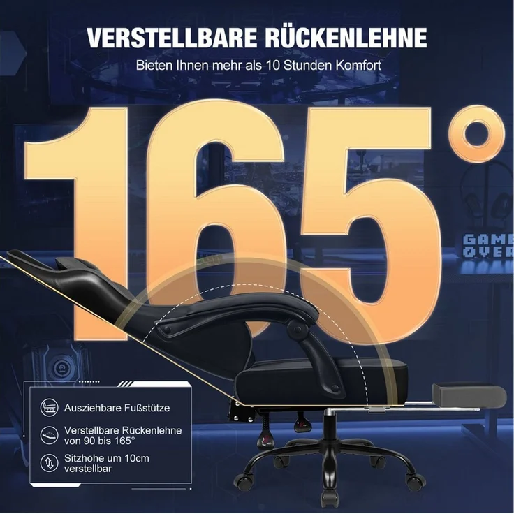 Hiazurm Gaming-Stuhl Gaming Stuhl Chair Gamer Sessel - Ergonomischer Gamer Stuhl (Tragkraft 150 Kg), Gamingstuhl mit Fußstütze Kopfstütze und Lordosenstütz PC Sessel – Bild 3