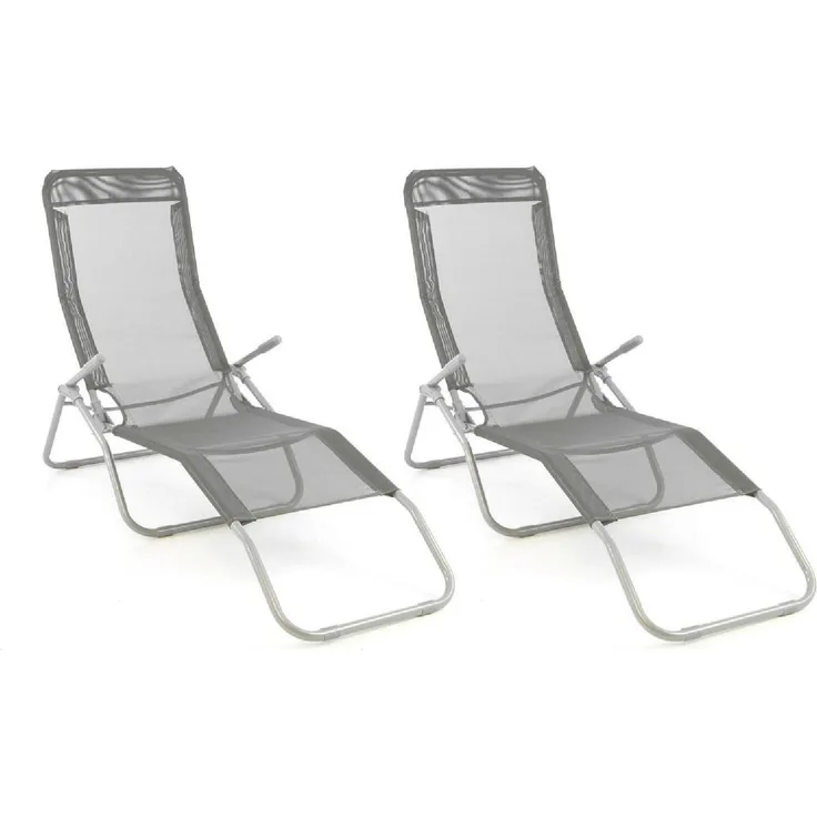 VCM Gartenliege 2er Set, Liegestuhl mit textilener Bespannung, klappbar, grau, Maße 160x48x100cm