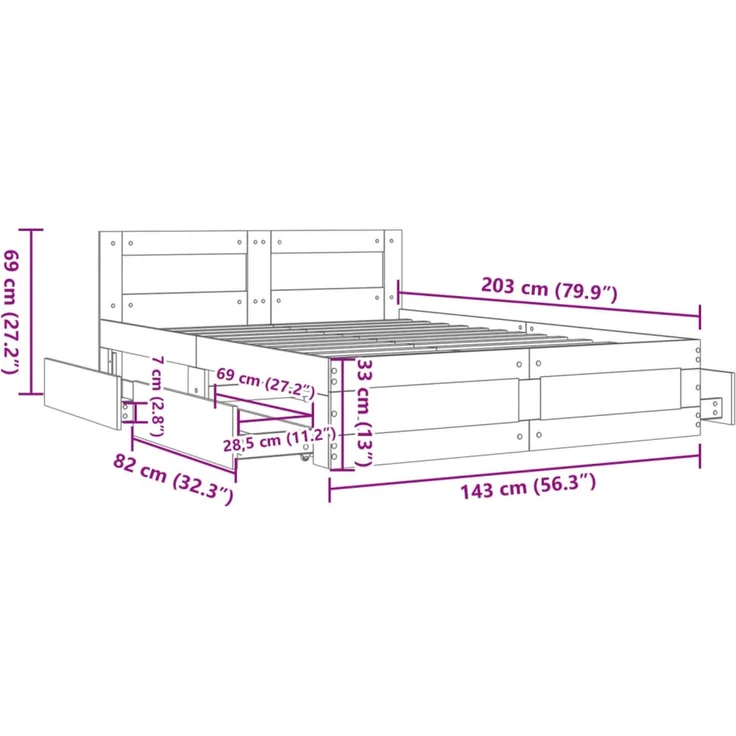 vidaXL Bettgestell mit Kopfteil ohne Matratze Weiß 140x200 cm 3295562 – Bild 10