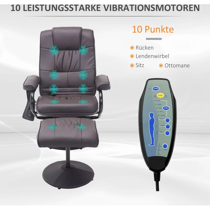 DESVIAE Sessel mit Massagefunktion und Hocker 80x64x39 cm, Stahl, Braun – Bild 6