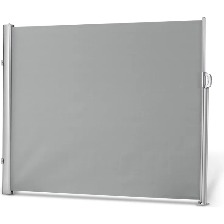 LECO Seitenmarkise ausziehbar, Polyester lichtgrau, Aluminium-Stahlrohr-Mix silbergrau, 1,8x3 m