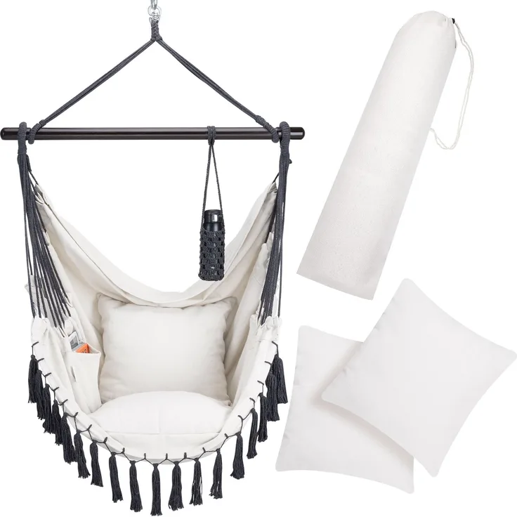 DETEX® Hängesessel mit Kissen und Flaschenhalter creme