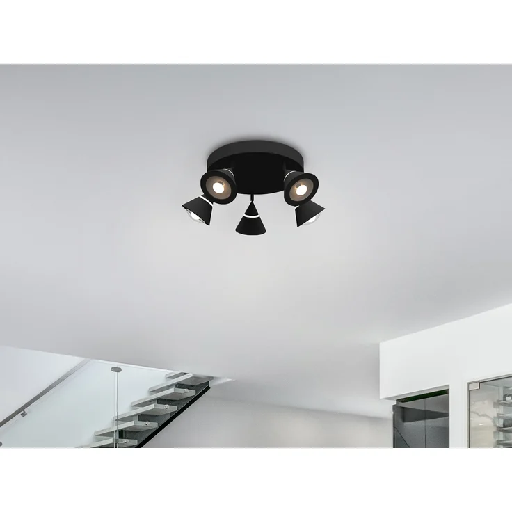Moderner LED Deckenstrahler ROMEO mit 5 schwenkbaren Spots Schwarz Ø 30cm – Bild 5