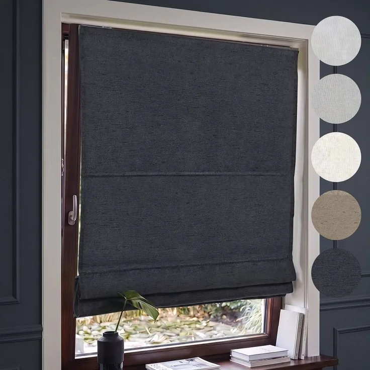 Victoria M. Raffrollo Ivora Premium Raffrollo 40x130cm Anthrazit Vollverdunkelnd, mit Faltenband, mit Bohren, freihängend, Abnehmbarer Stoff mit OEKO-TEX® Zertifizierung