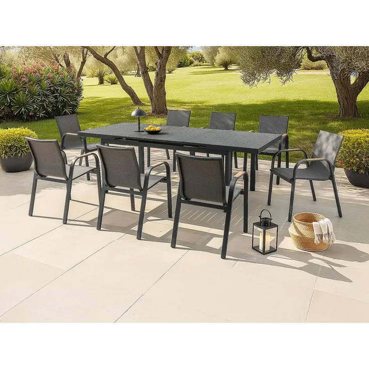 Vente-unique - ZEYVA Gartenessgruppe Metall Grau - B 65 cm100 cm x H 86,5 cm76 cm x L 52 cm240 cm180 cm