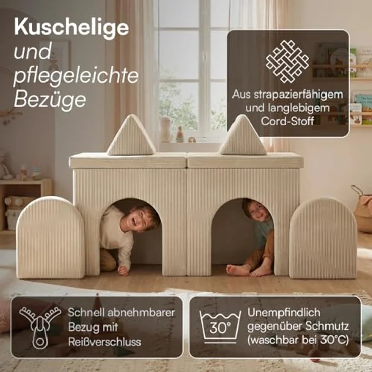 Bellabino 'Nile' Spielsofa mit Toren, 8-tlg, Cord, beige, faltbare Kindercouch, abnehmbarer & waschbarer Bezug, Kindersofa aus Schaumstoff – Bild 5