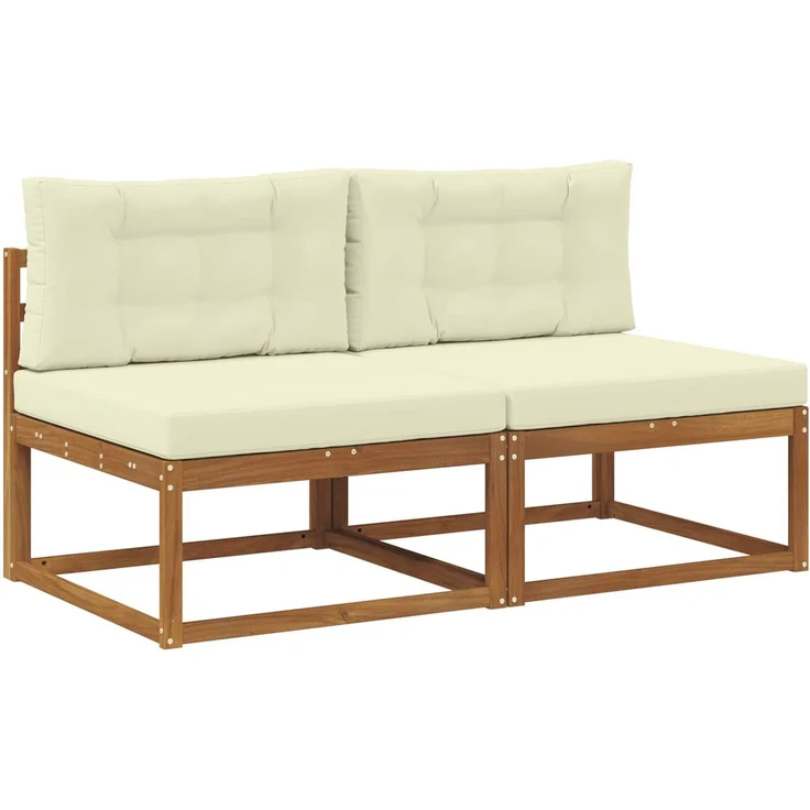vidaXL Outdoor Mittelsofa mit Kissen 2 Stück Natur 900537 – Bild 2