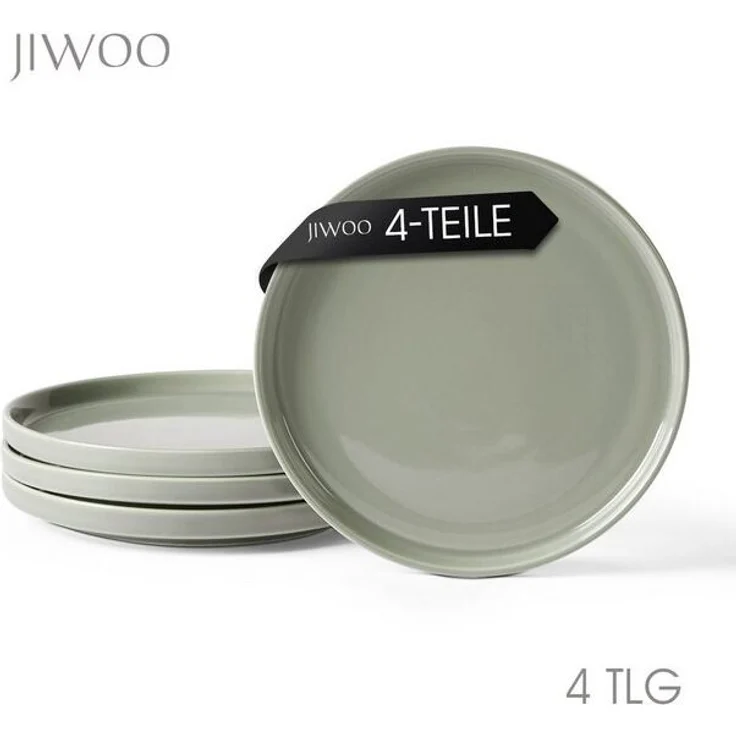 JIWOO Teller 4er Ø20,5cm,Frühstücksteller Steakteller Pastateller Brotteller Plate, (4 St), Keramik Hochwertiges Tellerset Grau Mikrowellen spülmaschinenfest – Bild 4