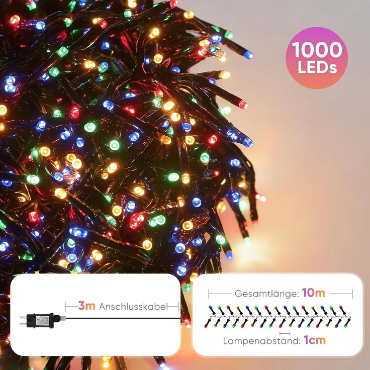 SALCAR 10m 1000er LED Cluster Lichterkette Außen – Bild 2