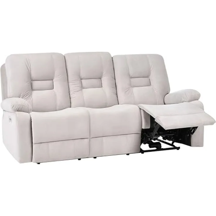 3-Sitzer Sofa Samtstoff beige LED-Beleuchtung USB-Port elektrisch verstellbar BERGEN