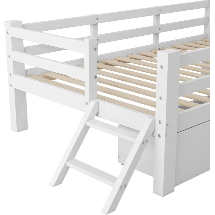 Kinderbett mit Trittleiter und 2 Schubladen, 90x200 cm, Rausfallschutz, Stauraum, Kiefer – Bild 10