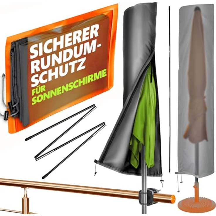 4smile Sonnenschirm Schutzhülle - Schutzhülle für Sonnenschirm Ø 300 cm / 250x150 cm - Wetterfeste Sonnenschirmhülle, Schirmhülle mit Stab, Reißverschluss, Polyester Abdeckung Sonnenschirm – Bild 2