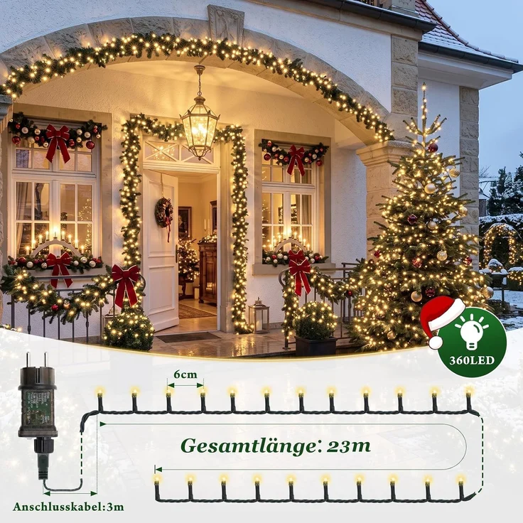 SALCAR 26m 360er LED Lichterkette Weihnachtsbaum (23m Lichterkette + 3m Stromkabel) Warmweiß – Bild 5