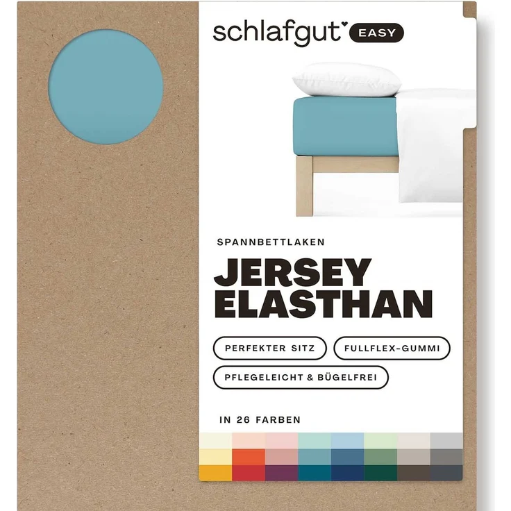 Schlafgut 'Easy' Spannbettlaken, MADE IN GREEN by OEKO-TEX®, Gummizug: rundum, Jersey Elasthan, Petrol Mid, S 90x190cm - 100x220cm – Bild 1