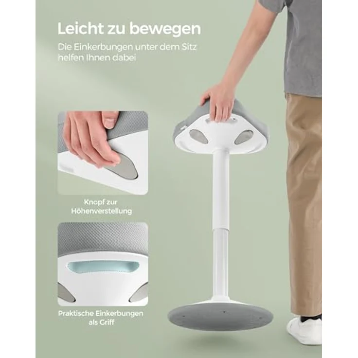 Songmics Hocker, Stehhocker neigbar, Schreibtischstuhl, höhenverstellbar 58-83 cm, großer Sockel, Anti-Rutsch, modern, grau – Bild 8