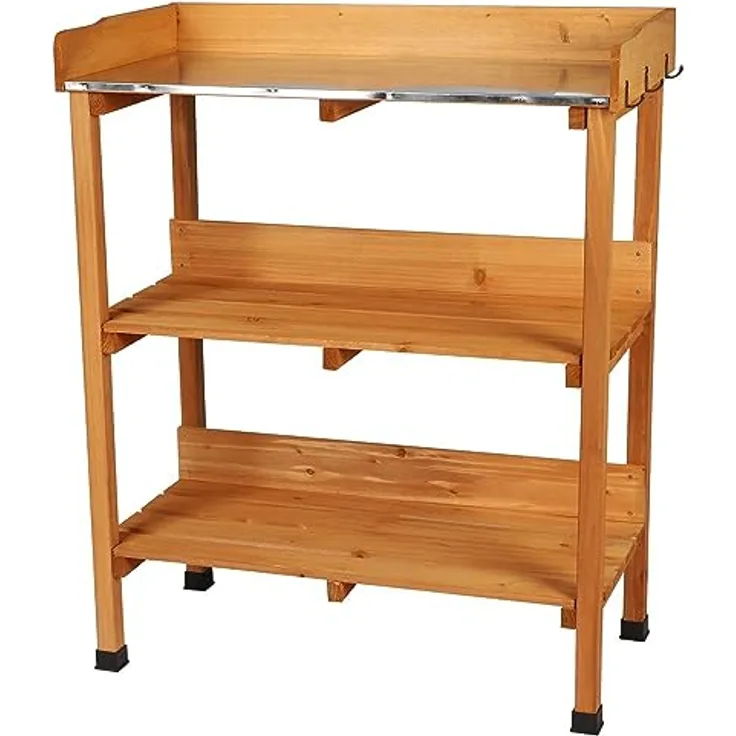 Urban Living SUNNYDAYS „Mein Garten“ UMTOPFTISCH AUS NATURHOLZ MIT 2 REGALEN 77X37XH89CM