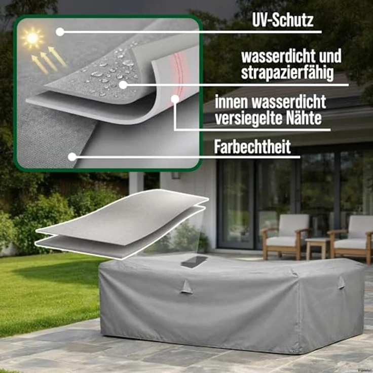 Mehr Garten Lounge Abdeckung rechteckig, 270x270x80 cm, grau, Oxford 600D Gewebe, wasserdicht, UV-beständig und frostfest – Bild 3