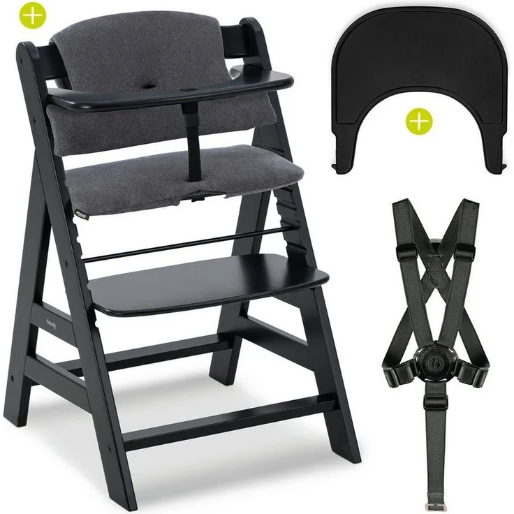 Hauck Hochstuhl Alpha Plus Black (Set), Mitwachsender Kinderhochstuhl mit Essbrett Click Tray & Sitzkissen – Bild 5