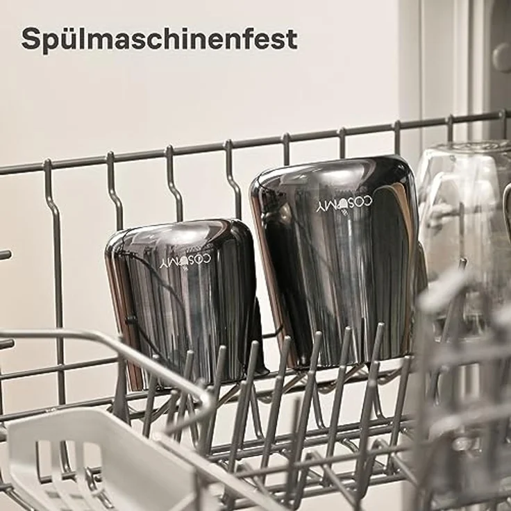 Cosumy Milchkännchen Barista Milchkännchen Edelstahl 350ml mit Lederhülle, 350 l, (Set, 1-St), Griffloses Design - Messskala im Inneren – Bild 6