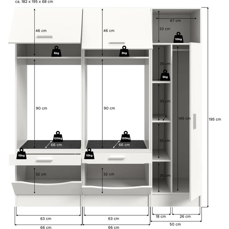 Waschmaschienenumbau Set (B/H/T: 183x195x68 cm) in weiß Nachbildung – Bild 4