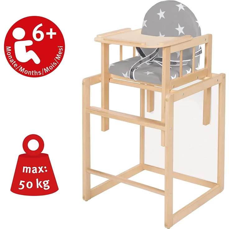 roba Hochstuhl 'Little Stars' - mit Essbrett - wandelbar zu Tisch & Stuhl - Sitz gepolstert - Holz natur – Bild 2
