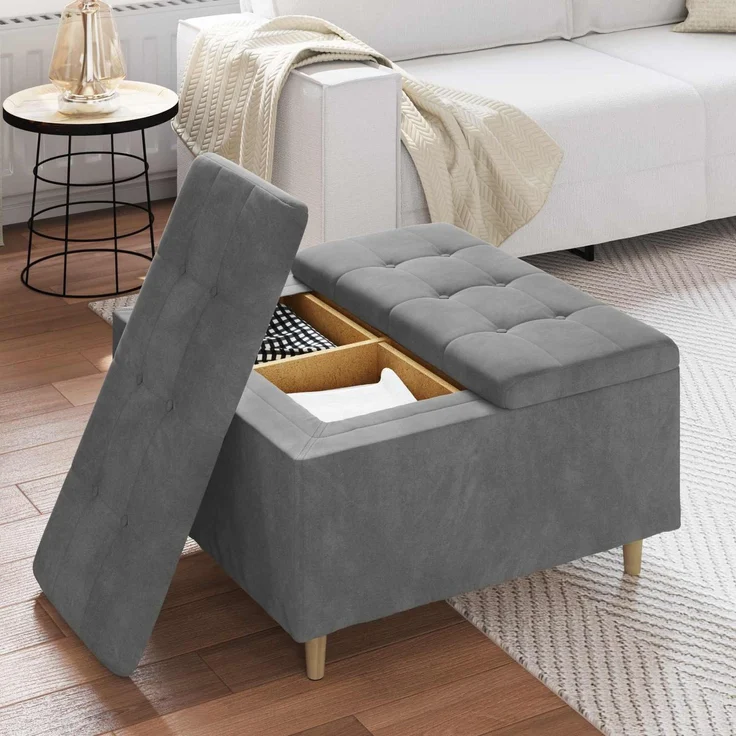 vidaXL Ottoman mit Stauraum Dunkelgrau 80 x 80 x 45 cm Samt 876841 – Bild 4