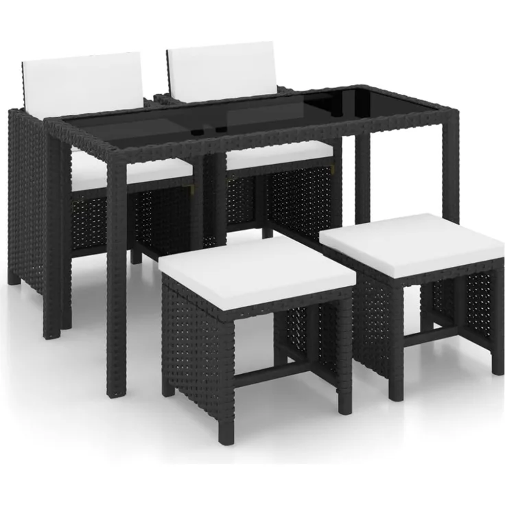 vidaXL 5-tlg. Garten-Essgruppe mit Auflagen Poly Rattan Schwarz 42521