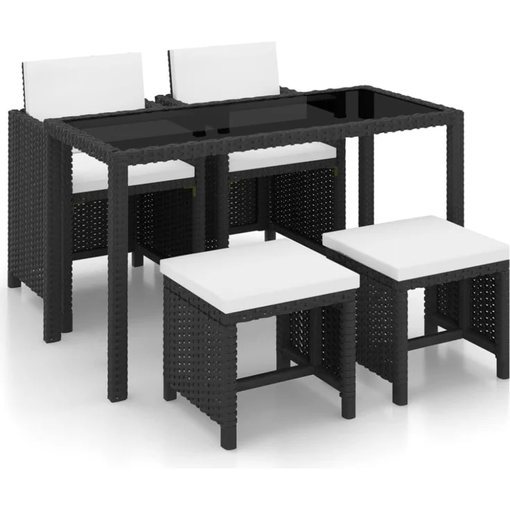 vidaXL 5-tlg. Garten-Essgruppe mit Auflagen Poly Rattan Schwarz 42521 – Bild 1