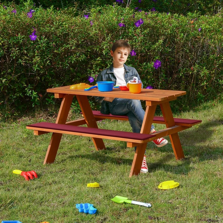 Coemo Kinder-Sitzgruppe Picknicktisch mit Polster Spieltisch Gartentisch Holz – Bild 5