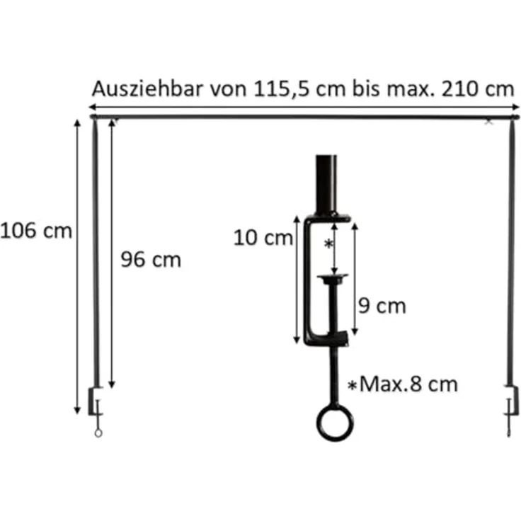 Tisch Deko Stange Klemme Gestell Metall schwarz ausziehbar Tafel 115,5-210 cm – Bild 2