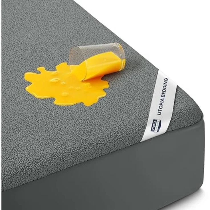 Utopia Bedding Wasserdichter Matratzenschoner für King-Size-Bett, Premium-Frottee-Matratzenbezug, 200 g/m², atmungsaktiv, taillierter Stil mit dehnbaren Taschen (grau) – Bild 1