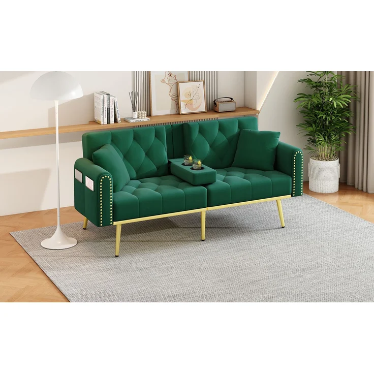 Merax Schlafsofa 2-Sitzer-Sofa mit Liegefunktion, drei verstellbaren Neigungswinkeln und Getränkehalter, Grün – Bild 5