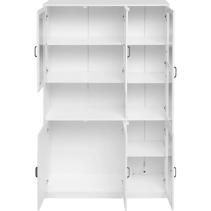 Vitrine 120 x 40 x 200 cm aus MDF und Glas, weiß, mit LED-Licht und verstellbaren Einlegeböden – Bild 8