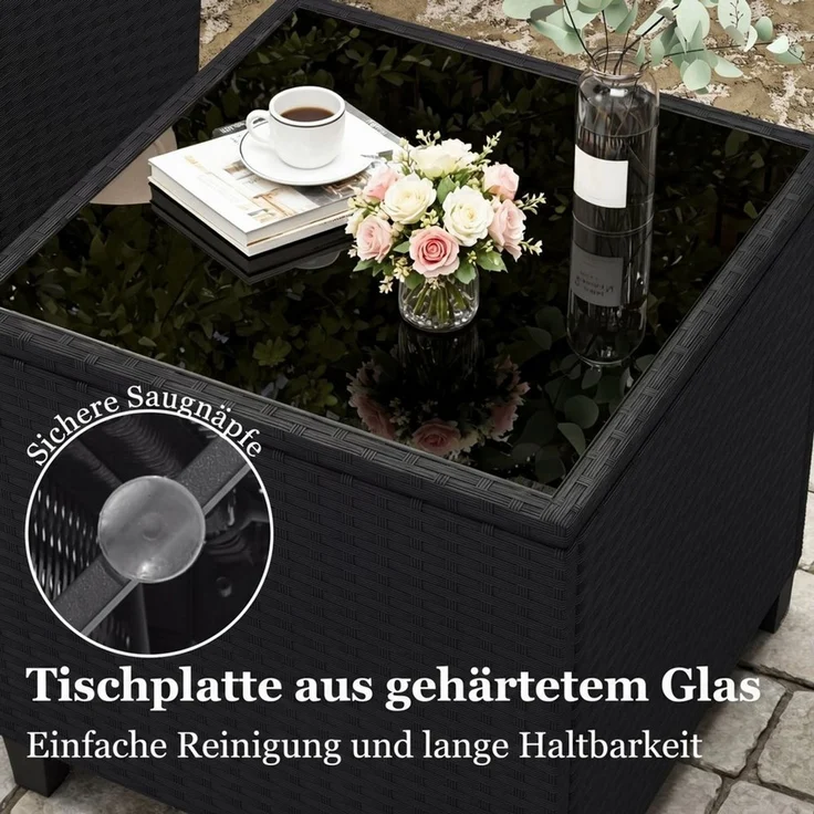 COSTWAY Balkonset, (3-tlg), Gartenmöbel Set Rattan mit Kissen, 2 Stühlen, Tisch – Bild 3