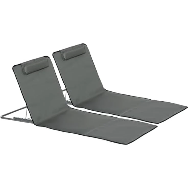 Outsunny Strandmatte 2er Set, Faltbare Strandliege mit Kopfkissen, 5-stufig höhenverstellbare Strandmatratze, Grau, inkl. Tragetasche und Stahlrahmen – Bild 1