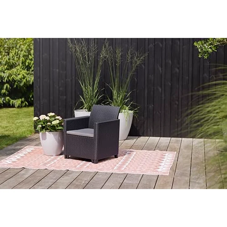 Keter Nora Gartenmöbel Lounge Set, inkl. Sitzkissen, grau, für 4 Personen, wahlweise 3er Sofa + Sessel oder 2x2-Sitzer Sofa und Tisch – Bild 11