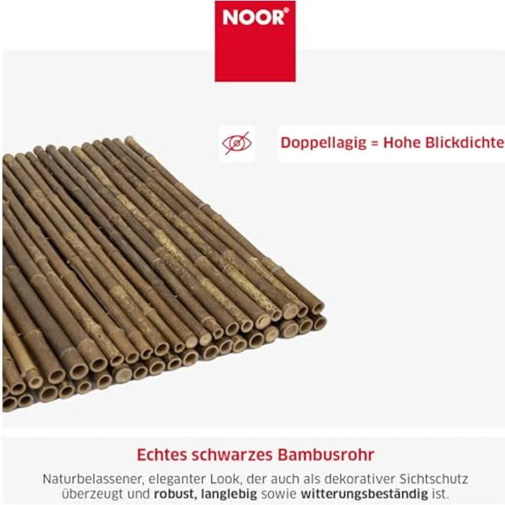 NOOR Bambusmatte Black Edition 1,00x2,50 m I Natürliche Bambus-Sichtschutzmatte mit durchbohrtem Draht für maximale Stabilität I Terrassen- und Balkonwindschutz – Bild 6